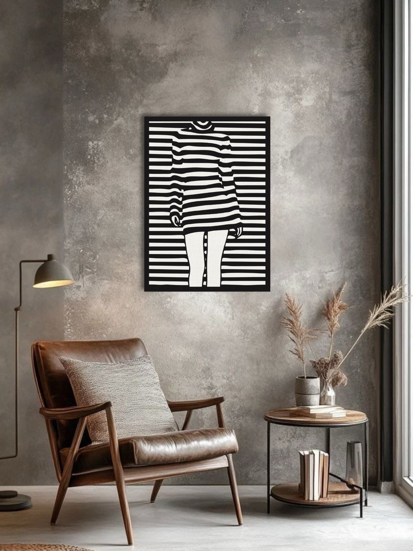 “Striped Illusion” Abstract Female Wall Art