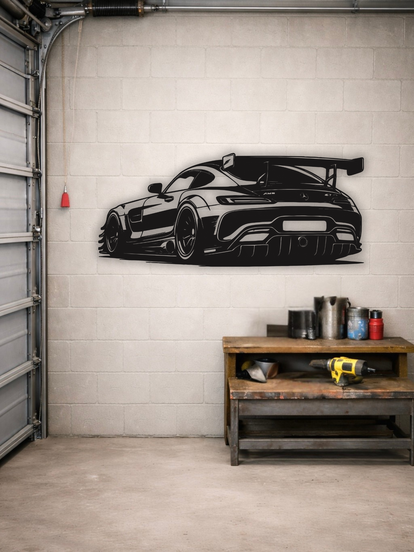 Mercedes-AMG GT Black Series Supercar Rear Silhouette Metal Wall Art