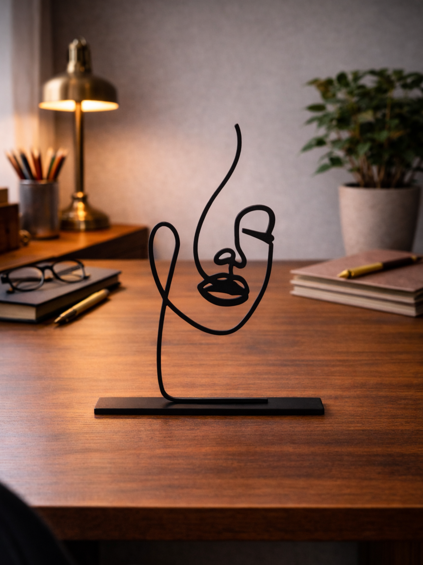 “Silhoué” Minimal Abstract Face Metal Sculpture Desk Decor