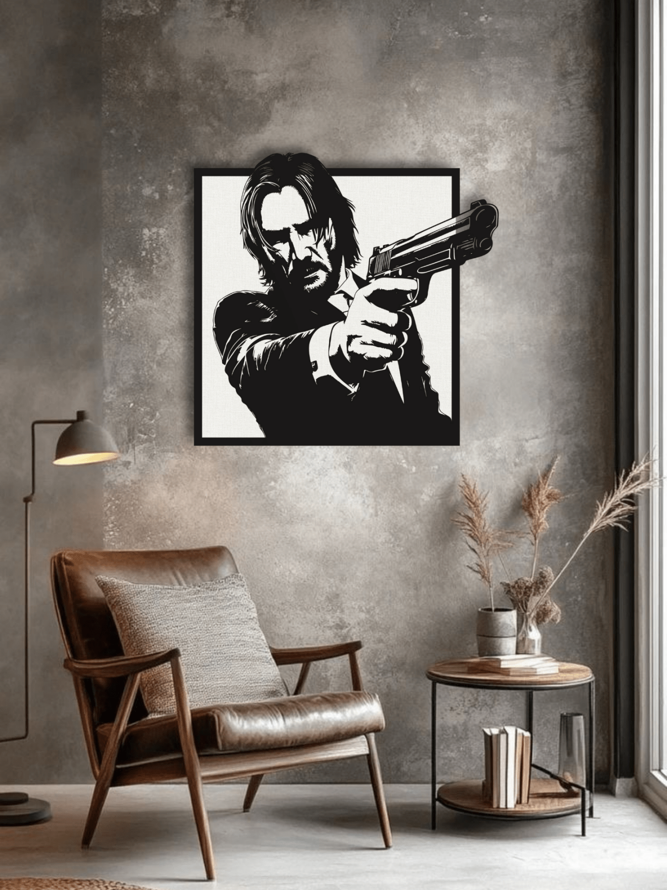 John Wick Силует Декоративно Пано за Стена - Deco Cut | Луксозен Метален Декор