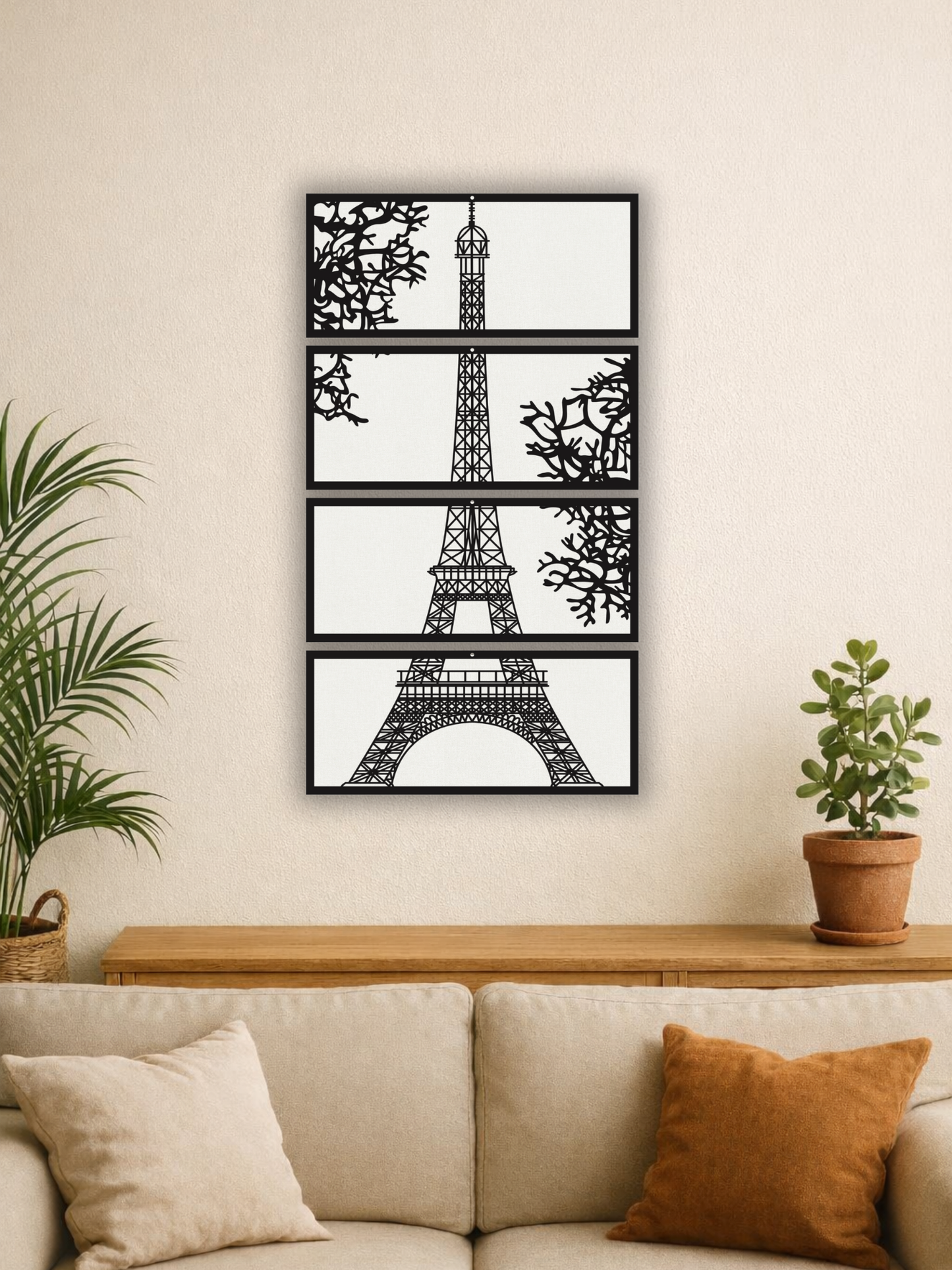 Eiffel Tower 4-Panel Metal Wall Art Paris Decor