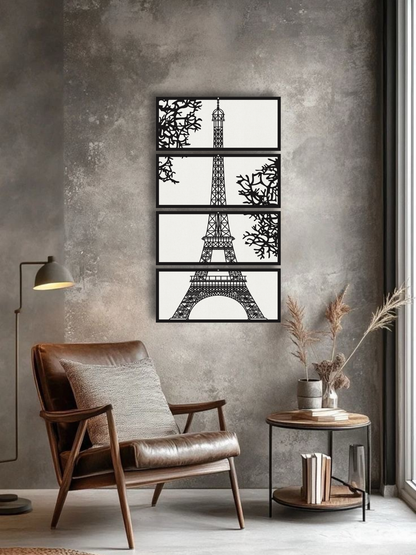 Eiffel Tower 4-Panel Metal Wall Art Paris Decor