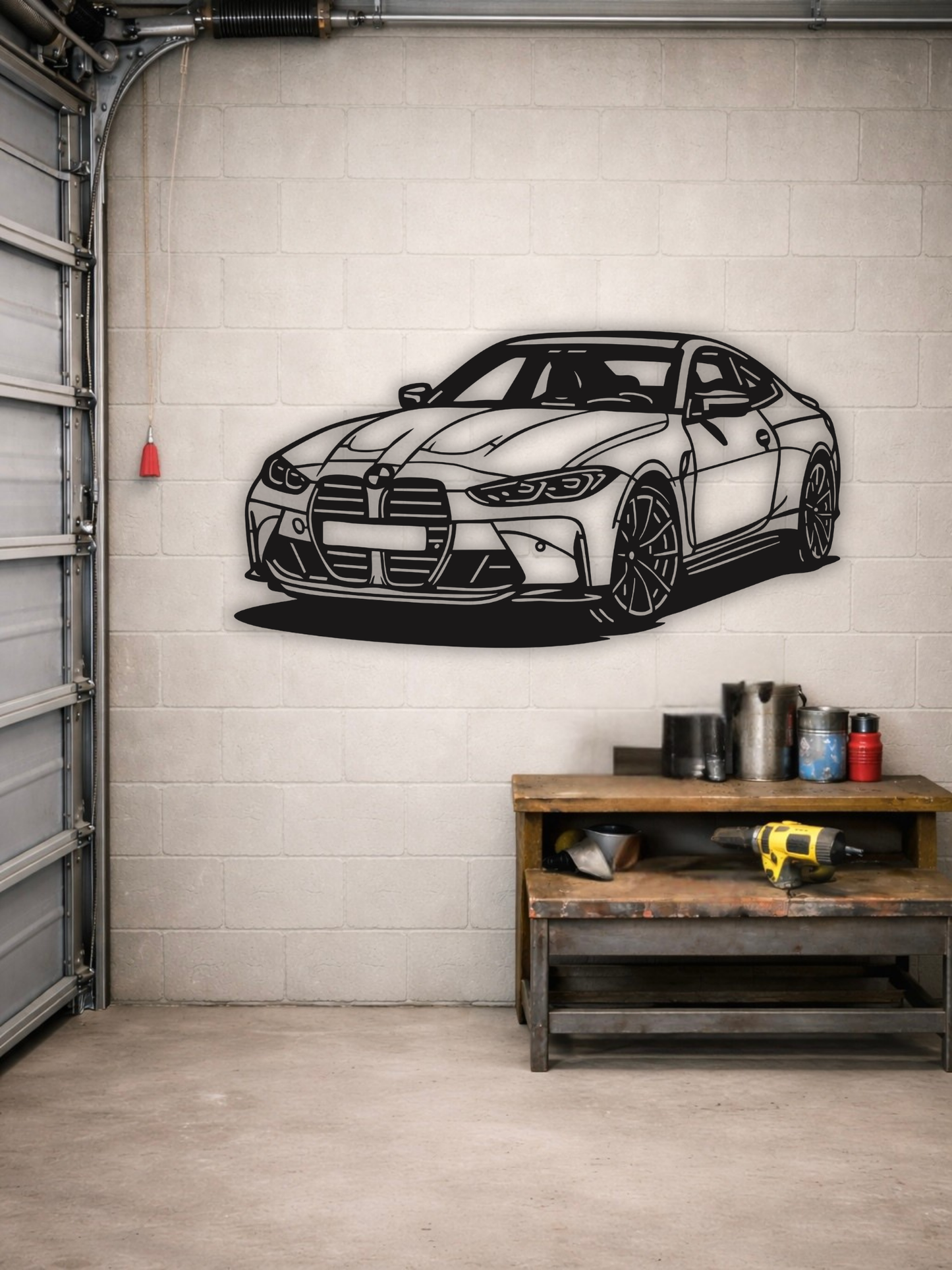 BMW M4 G82 Sports Car Front Silhouette Metal Wall Art