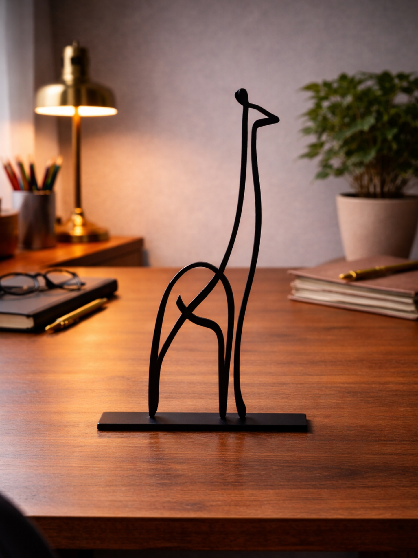 “Giraffinity” Minimal Line Art Metal Sculpture Desk Decor
