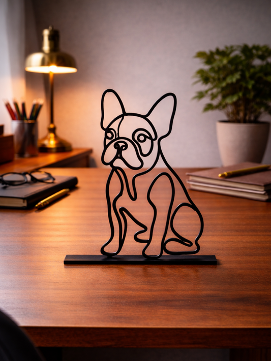 Frenchie Minimal Line Art Dog Metal Sculpture Desk Decor