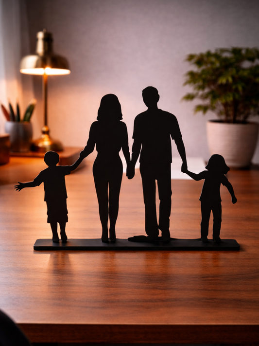 “Never Alone” Family Silhouette Sculpture Metal Art Desk Decor