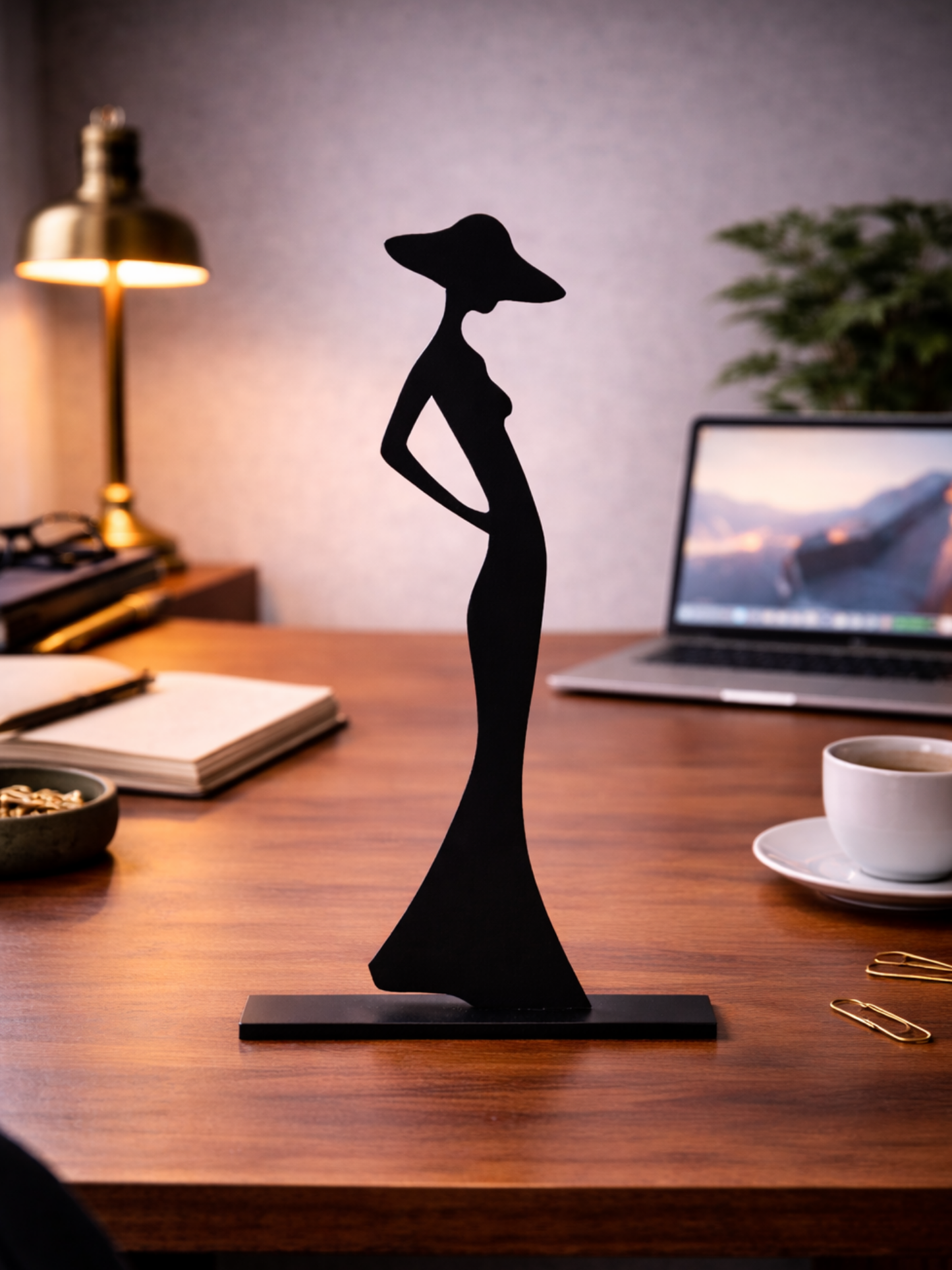 “Paris After Dark” Fashion Woman Silhouette Sculpture Metal Art Desk Decor