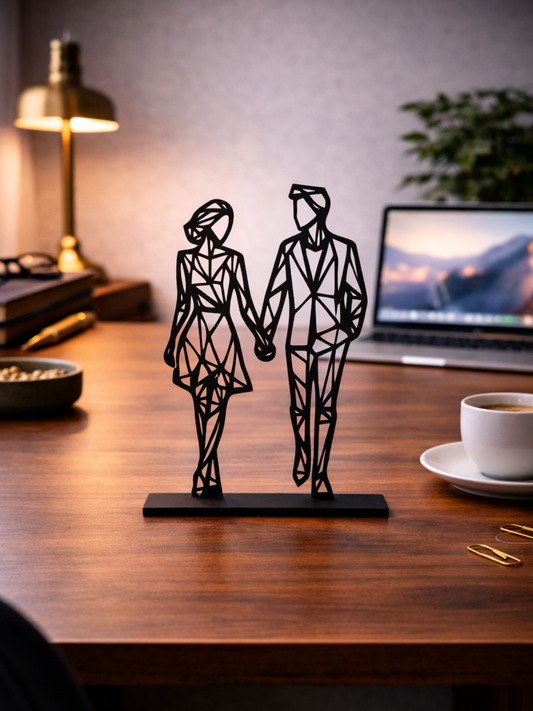 “Linked Hearts” Couple Abstract Silhouette Metal Art Desk Decor