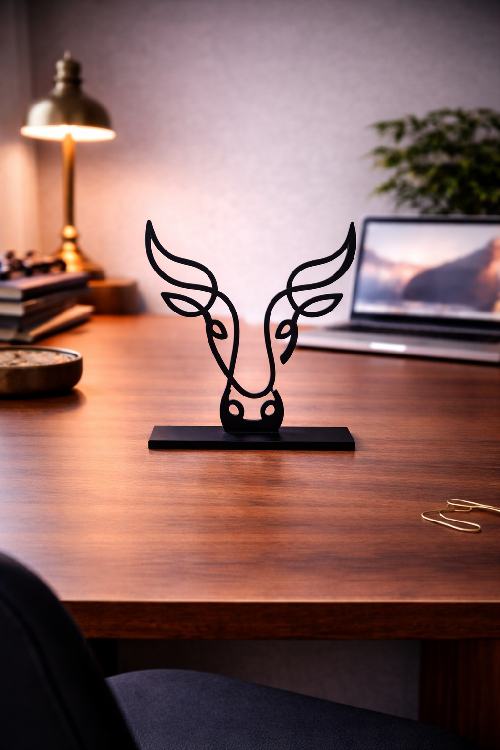 “Taurus Spirit” Bull Sculpture Zodiac Metal Art Desk Decor