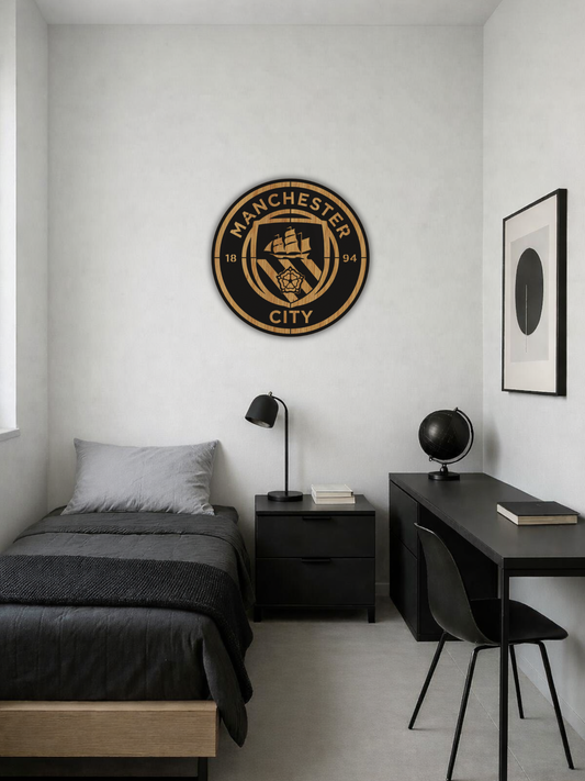 Manchester City Football Emblem Metal Wall Art Sports Style