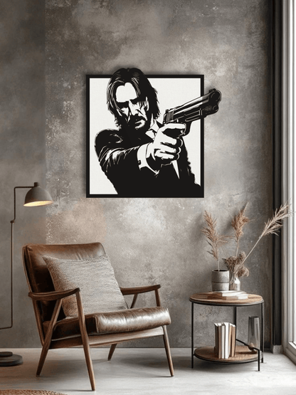 John Wick Силует Декоративно Пано за Стена - Deco Cut | Луксозен Метален Декор